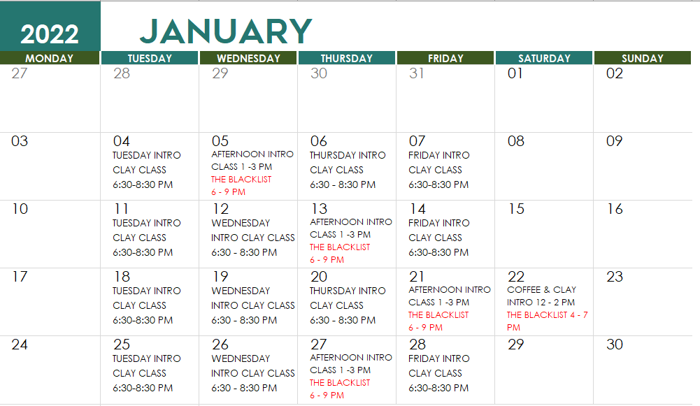 January 2022_Class Schedule