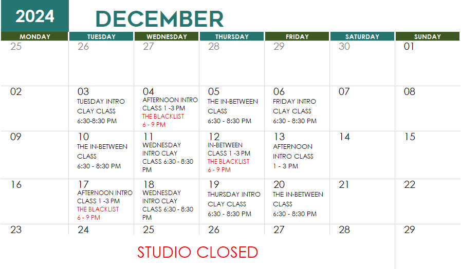 Dec SC Class Schedule