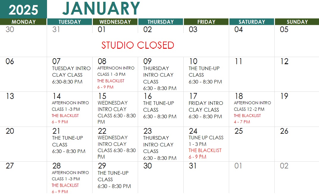 January SC Class Schedule