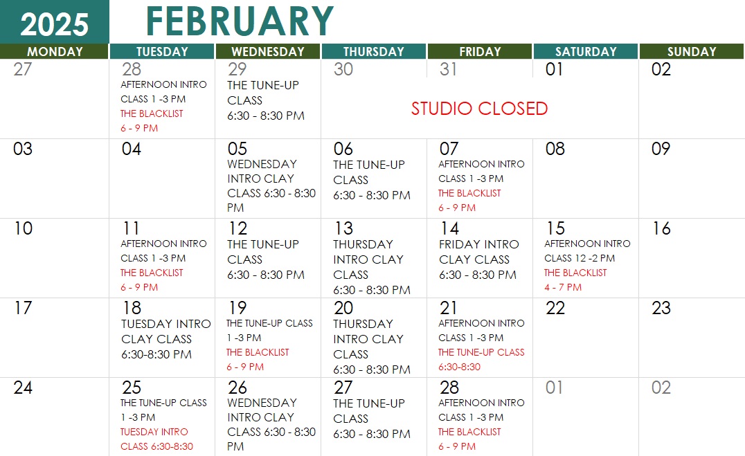 Feb SC Class Schedule