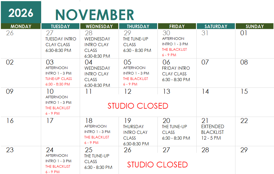 SC Nov 2026 Class Schedule